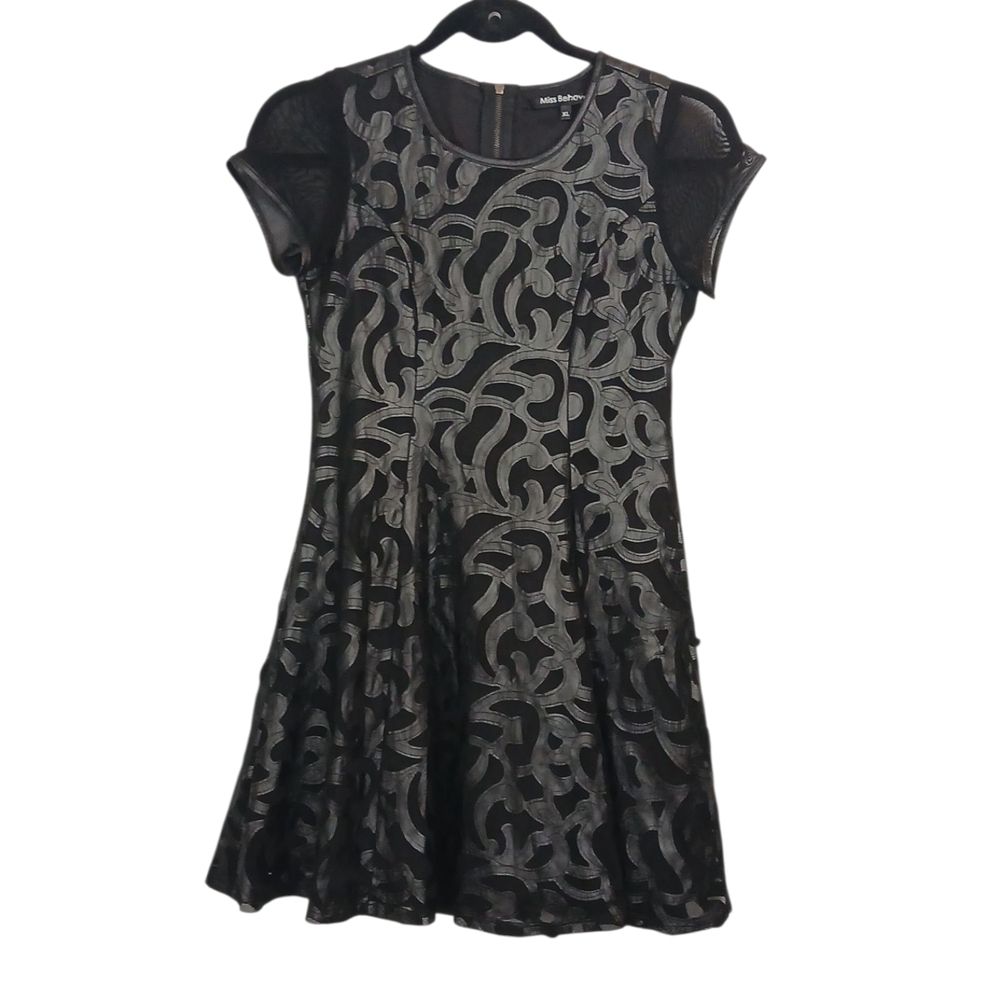 Miss Behave Girls XL Black Chic Party Dress Formal Goth Trendy Shiny Metallic